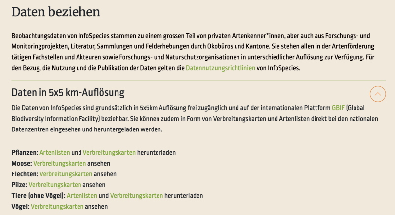 infospecies Faunadaten CH